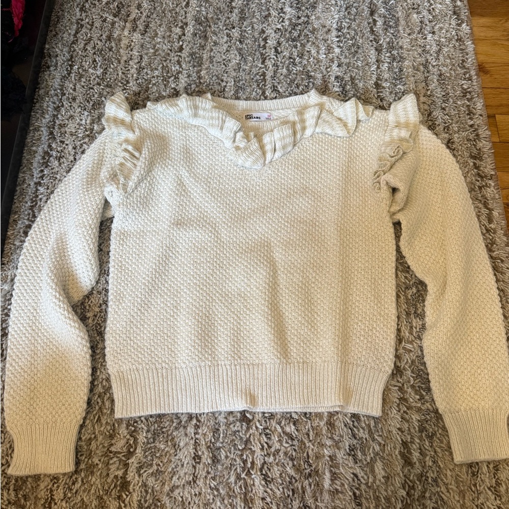 Epic Threads Cream V-Neck Sweater with Ruffles
